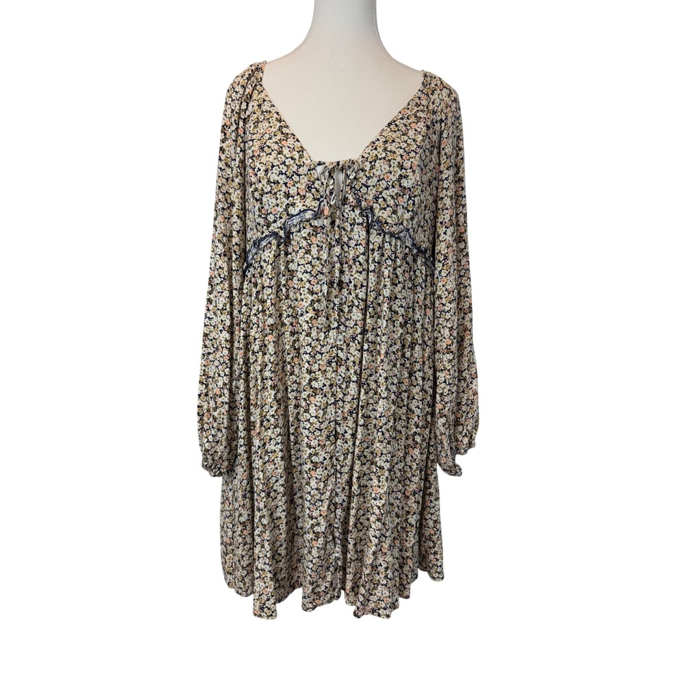 Destination Maternity Floral Mini Dress Large Long Sleeve Button New w/o Tag
